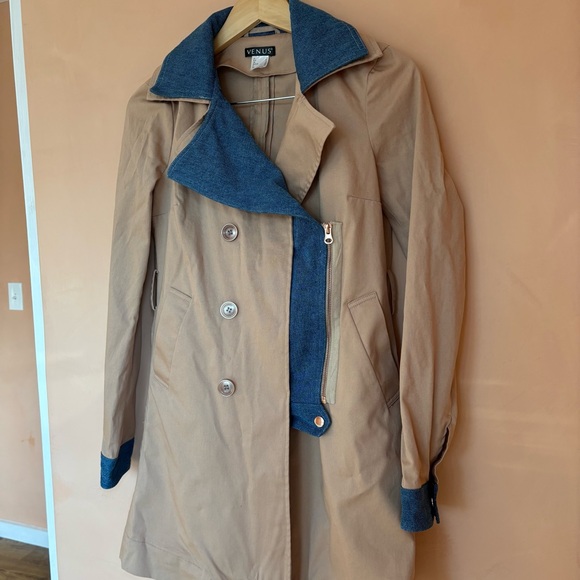 Venus Trench Coat Denim Trim Cotton Sz 4 - Picture 10 of 15